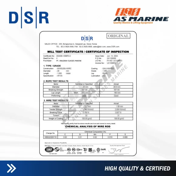 Sertifikat Wire Rope DSR
