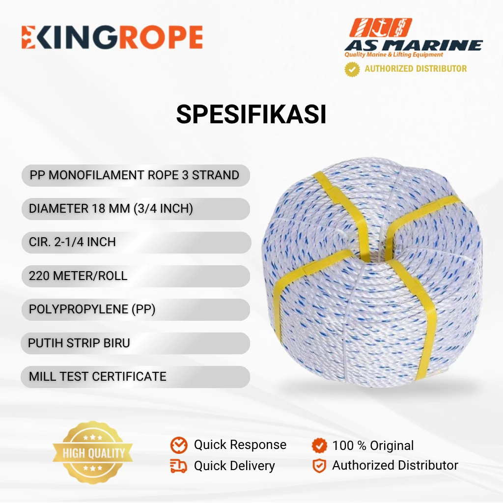 Spesifikasi Tali PP Monofilament - 18 mm Spesifikasi Tali PP Monofilament - 18 mm