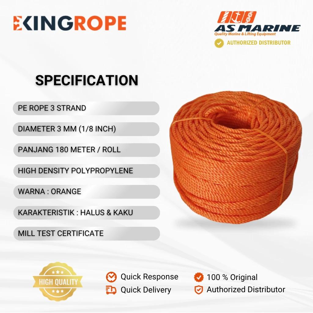 Spesifikasi Tali HDPE 3 Strand Orange - 3 mm Spesifikasi Tali HDPE 3 Strand Orange - 3 mm
