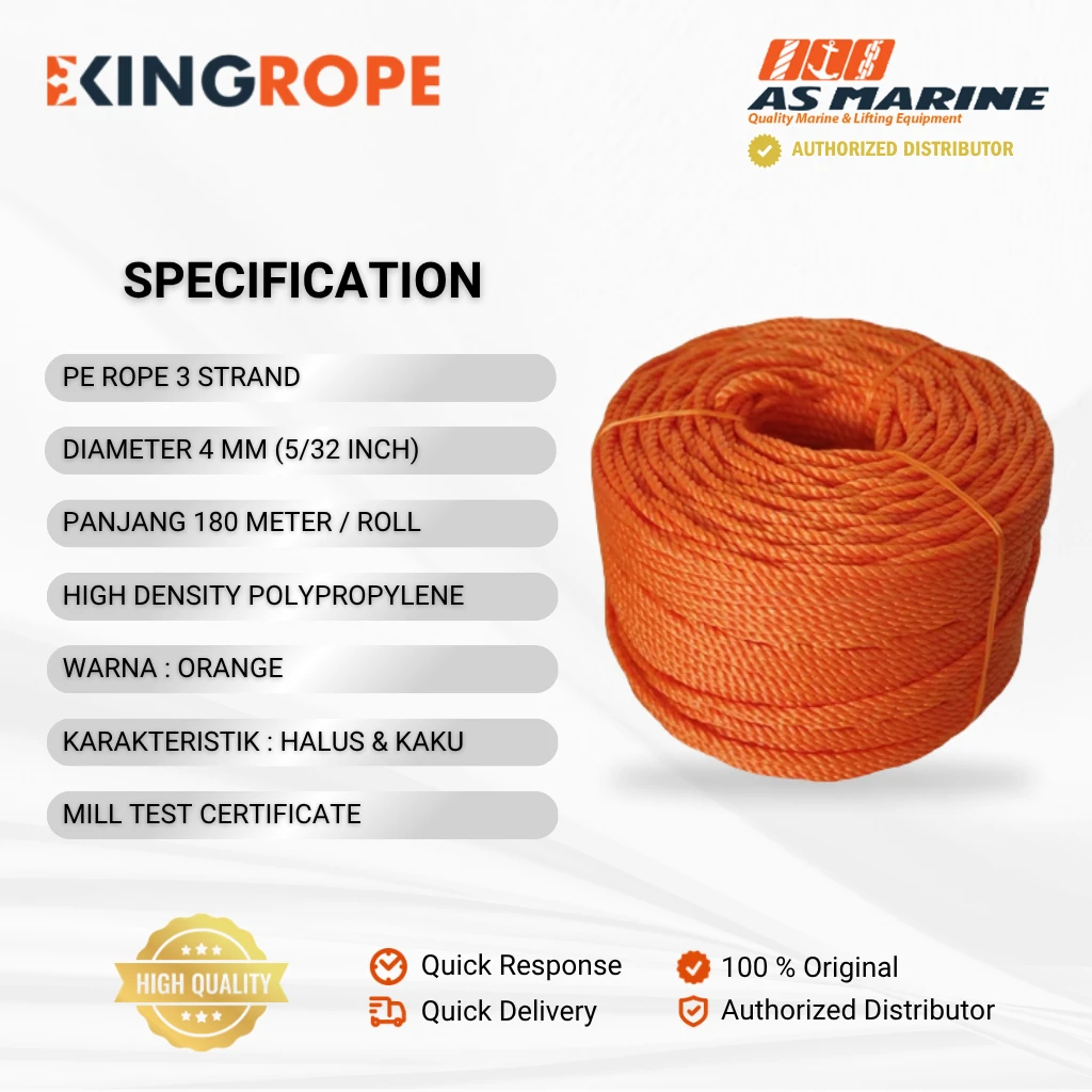 Spesifikasi Tali HDPE 3 Strand Orange - 4 mm Spesifikasi Tali HDPE 3 Strand Orange - 4 mm