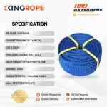 Spesifikasi Tali HDPE 4 Strand Biru - 8 mm