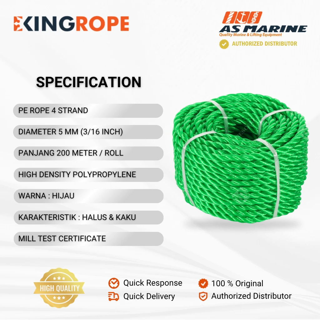 Spesifikasi Tali HDPE 4 Strand Hijau - 5 mm Spesifikasi Tali HDPE 4 Strand Hijau - 5 mm