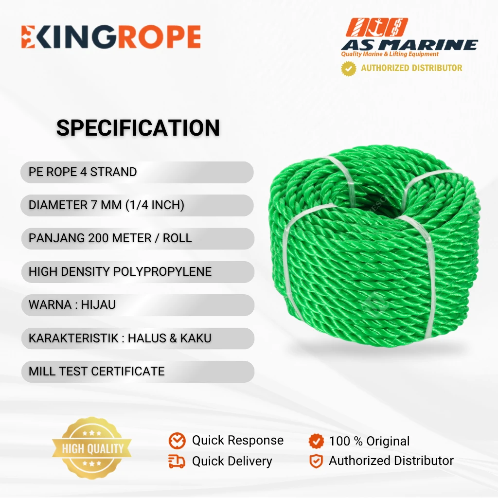 Spesifikasi Tali HDPE 4 Strand Hijau - 7 mm Spesifikasi Tali HDPE 4 Strand Hijau - 7 mm