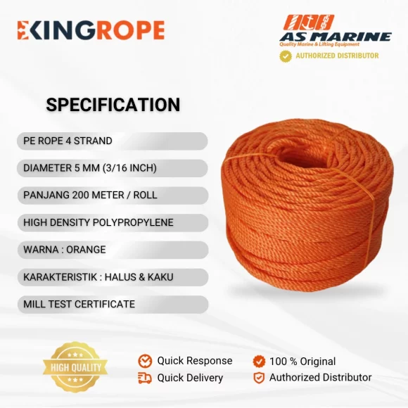 Spesifikasi Tali HDPE 4 Strand Orange - 5 mm
