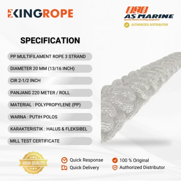 Spesifikasi Tali Tambang PP Multifilament 20 mm