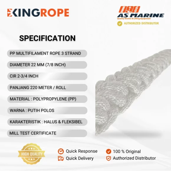 Spesifikasi Tali Tambang PP Multifilament 22 mm
