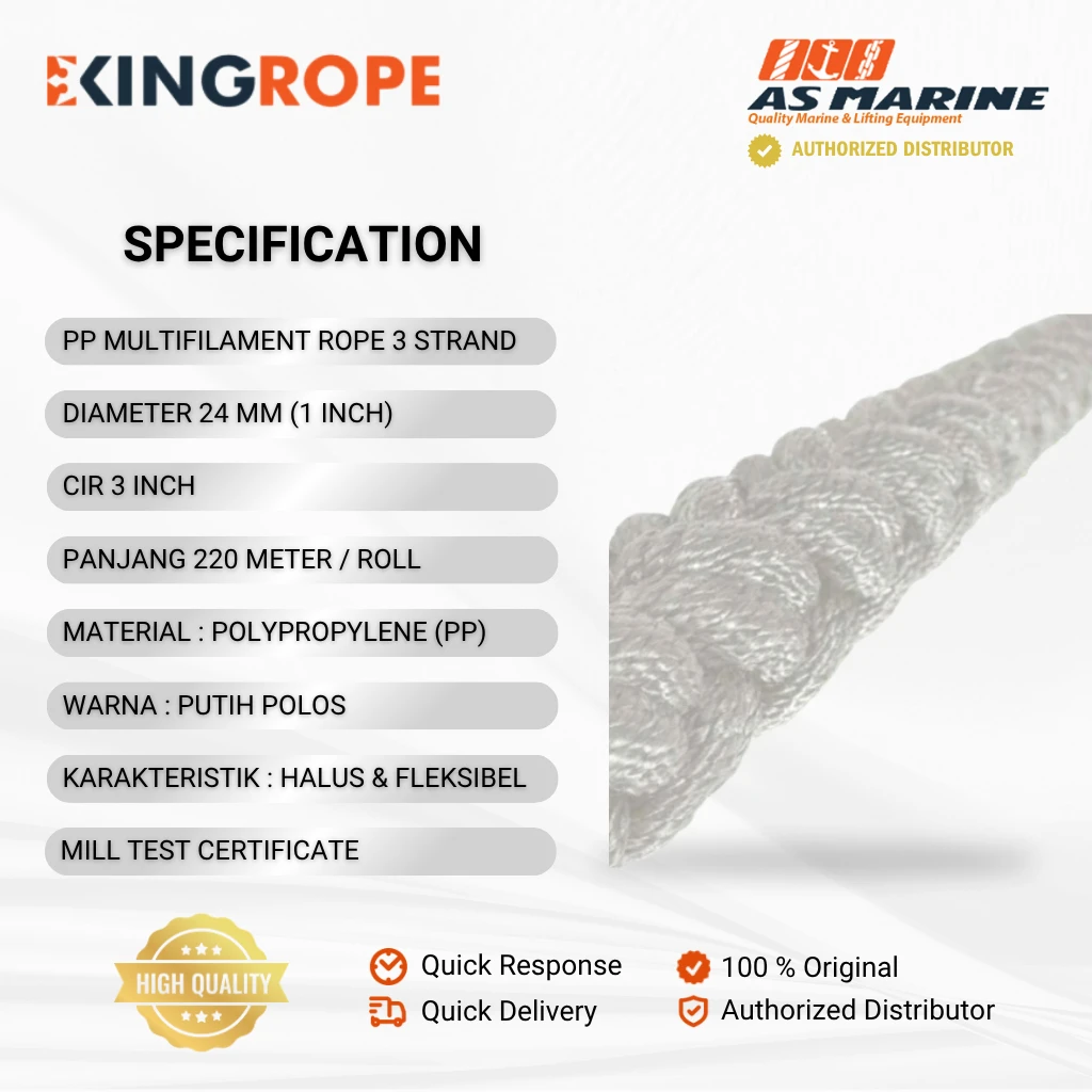 Spesifikasi Tali Tambang PP Multifilament 24 mm Spesifikasi Tali Tambang PP Multifilament 24 mm