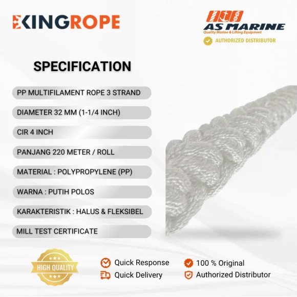Spesifikasi Tali Tambang PP Multifilament 32 mm