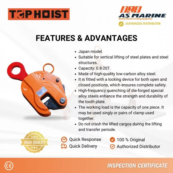 Features & Advantages Vertical Lifting Clamp Tophoist