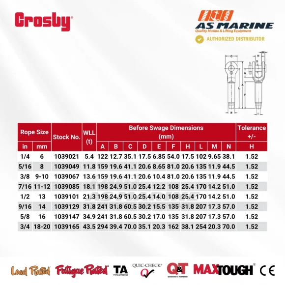 Tabel Ukuran Crosby S501 - 1